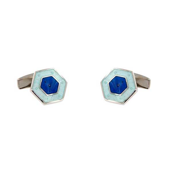 gemelos esmalte hexagonales interior azulón joyas novio tarin joyeros online